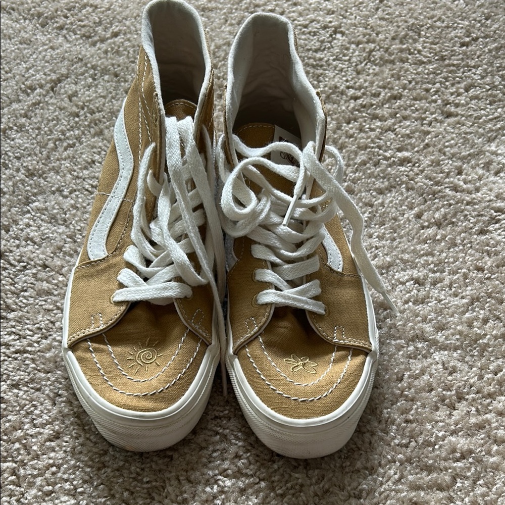 Tan and White High-Top Sneakers